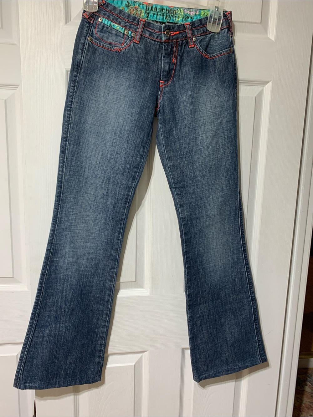Parasuco Blue Denim Flare Jeans with Red Stitching